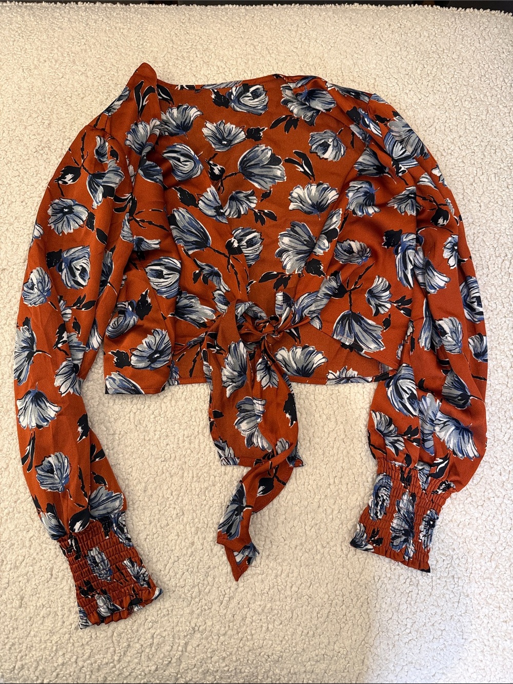 Tie-Front Floral Crop Top - Rust Floral